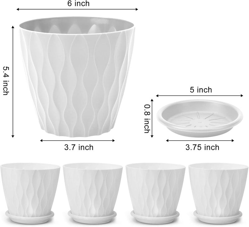 YNNICO 6 inch Plant Pots, 5 Pack Flower Pots Outdoor Indoor, Planters with Drainage Hole and Tray Saucer. - Image 2