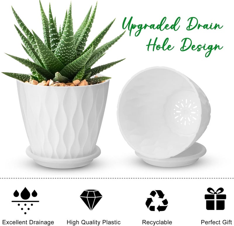 YNNICO 6 inch Plant Pots, 5 Pack Flower Pots Outdoor Indoor, Planters with Drainage Hole and Tray Saucer. - Image 3