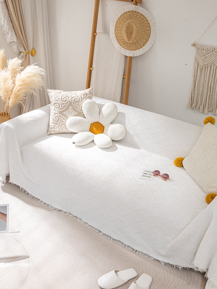 Knitted Universal Sofa Cover Nordic Ins Style T-grid-white [double-sided available | Three-year warranty]] 