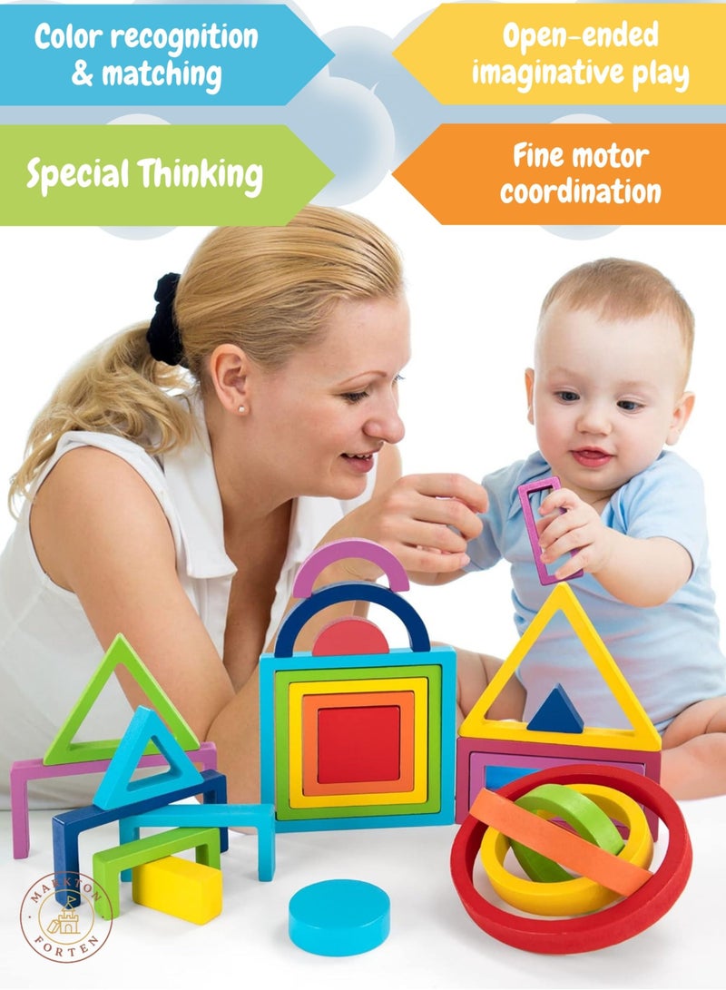 Montessori Rainbow Nesting Shapes & Peg Dolls Set, Wooden Stacking, Sorting & Color Matching Toy for Toddlers, Indoor Outdoor Activity for Kids, Early Learning Preschool Wooden Educational Toys - Image 5