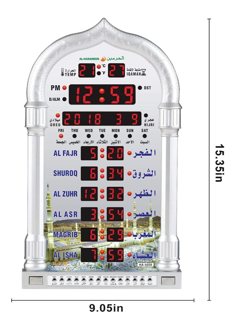 HA-4008 ساعة حائط إسلامية رقمية LED، ساعة حائط لأوقات صلاة المسجد، ساعة مسجد مع أذان كامل (أبيض)  - Image 3