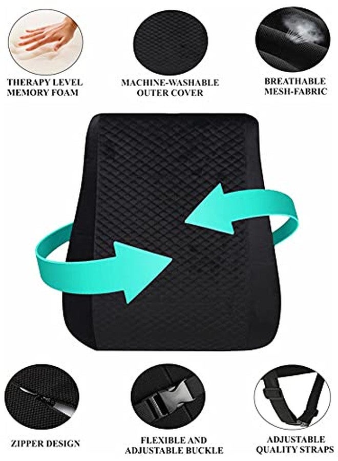 ABLE L1 Backrest Back Support Memory Foam Cushion for Lumbar Support,Office Chair, Study Chair and Car Seat with Adjustable Strap - Breathable and Anti Sweat Fabric | (Black) - Image 2