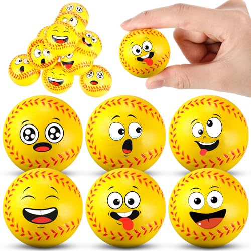 Arrowbash 12 Pcs Mini Face Stress Balls for Boys Girls Sport Funny Face Squeeze Foam Balls for Stress and Anxiety Relief for Party Favors Birthday Gift DecorationSoftball - Image 1