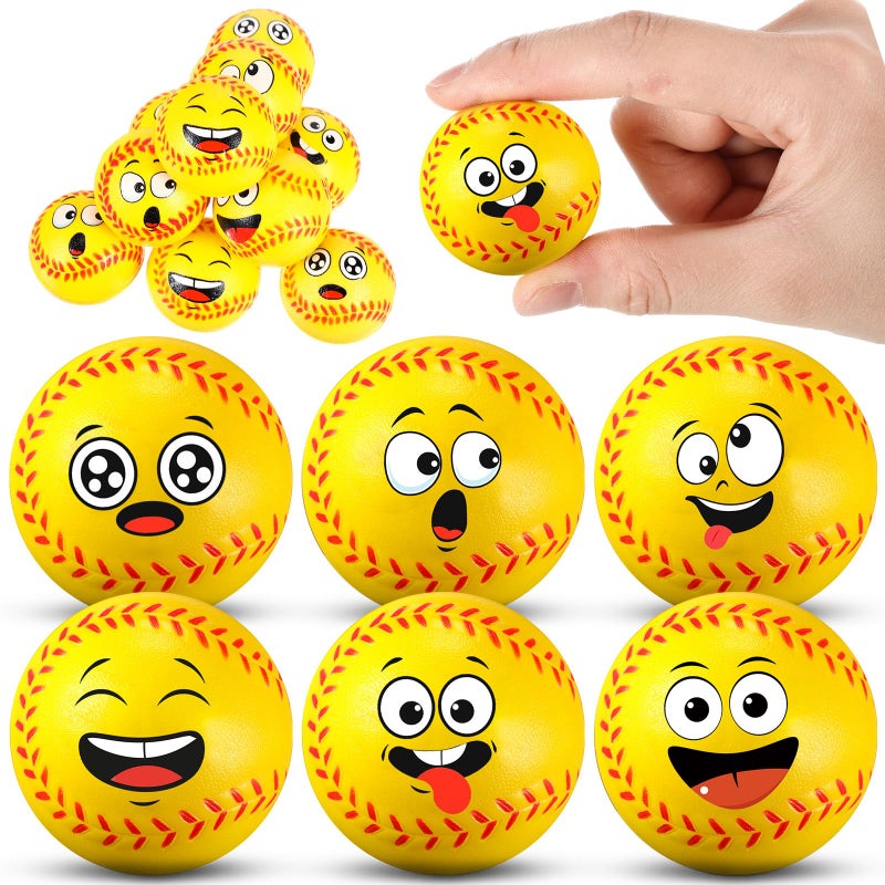 Arrowbash 12 Pcs Mini Face Stress Balls for Boys Girls Sport Funny Face Squeeze Foam Balls for Stress and Anxiety Relief for Party Favors Birthday Gift DecorationSoftball - Image 3