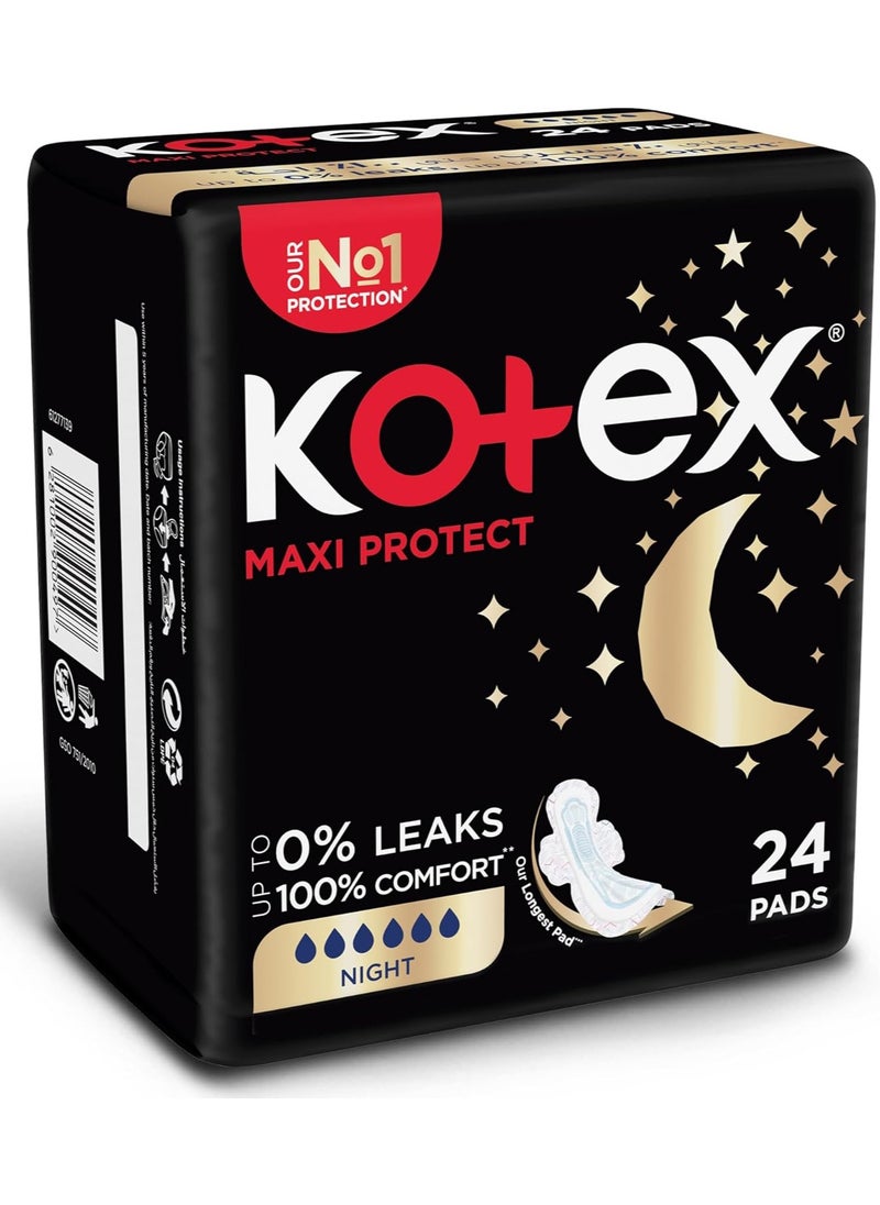Kotex - Thick Night Sanitary Napkins, 24 Pads - Image 1