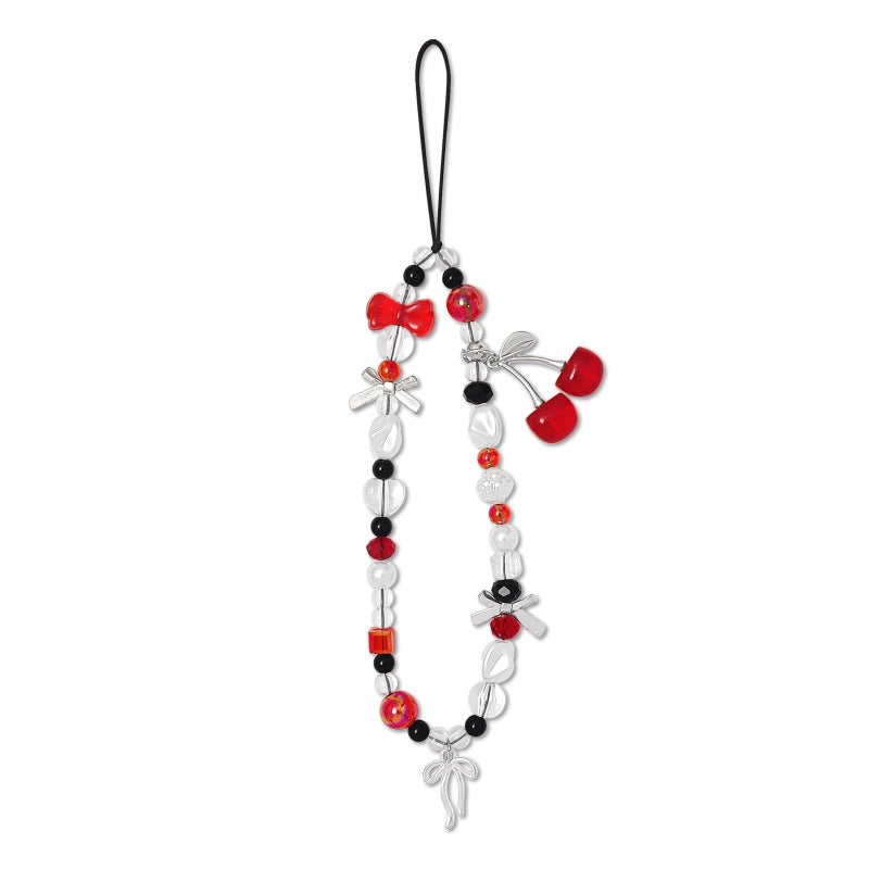 cioatu Phone Charms Cute Cherry Butterfly Cell Phone Lanyard Strap Wrist Strap for Bag Airpods Camera Pendants Decor (Bow Cherries) - Image 1