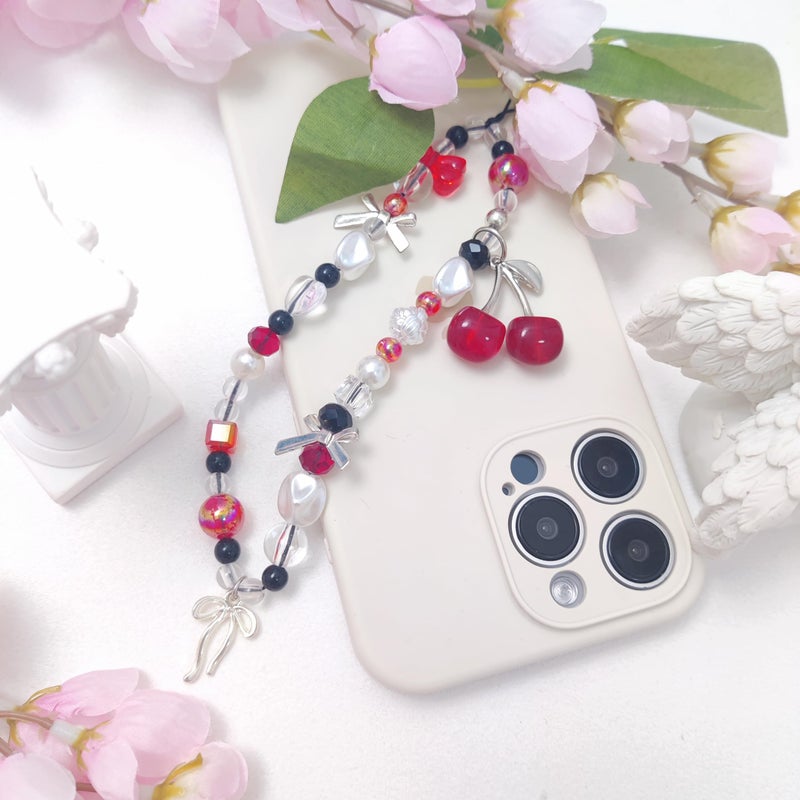 cioatu Phone Charms Cute Cherry Butterfly Cell Phone Lanyard Strap Wrist Strap for Bag Airpods Camera Pendants Decor (Bow Cherries) - Image 3