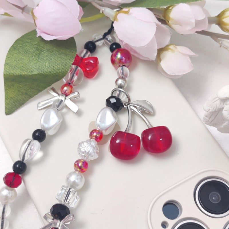 cioatu Phone Charms Cute Cherry Butterfly Cell Phone Lanyard Strap Wrist Strap for Bag Airpods Camera Pendants Decor (Bow Cherries) - Image 4