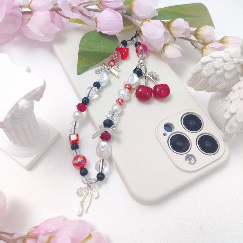cioatu Phone Charms Cute Cherry Butterfly Cell Phone Lanyard Strap Wrist Strap for Bag Airpods Camera Pendants Decor (Bow Cherries) - Image 5