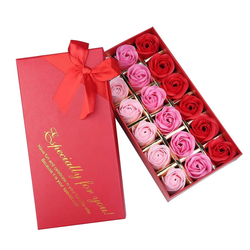 18 PCS Floral Scented Bath Soap Rose Flower Petals Plant Essential Oil Rose Soap Set Best Gifts for Her Women Girls Mom Lover Birthday Valentine Christmas Red