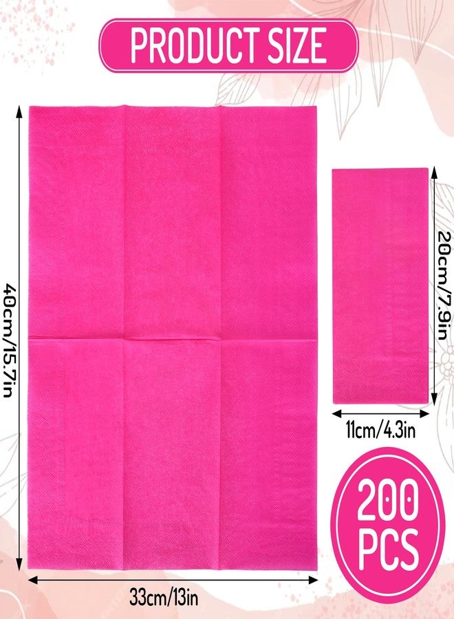 Whaline 200Pcs Hot Pink Guest Napkins Disposable Paper Dinner Napkin Party Decorative Hand Napkin Towel for Wedding Bridal Shower Birthday Celebration Party Supplies Table Decoration, 13 x 15.7 inch - Image 2