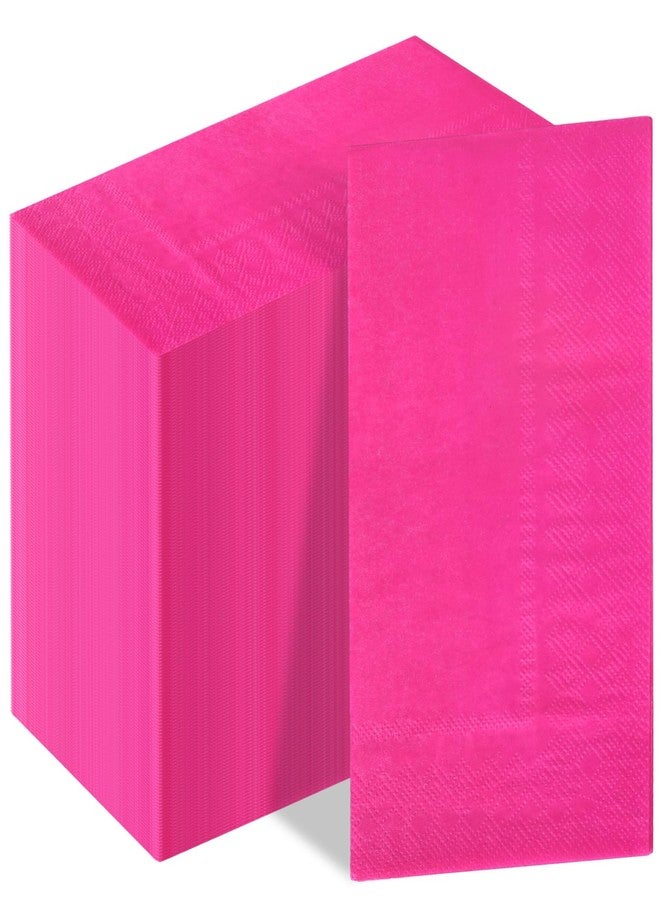 Whaline 200Pcs Hot Pink Guest Napkins Disposable Paper Dinner Napkin Party Decorative Hand Napkin Towel for Wedding Bridal Shower Birthday Celebration Party Supplies Table Decoration, 13 x 15.7 inch - Image 1