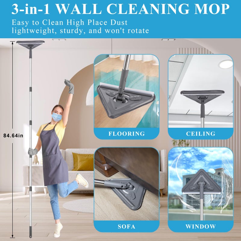 HLWDFLZ Microfiber Duster Kit 27pcs with 30 to 100 Inches Extension Pole and Wall Cleaner Mop, Washable and Bendable Feather Duster for Cleaning Ceiling Fans, High Ceilings, Cobwebs, Blinds, Grey - Image 2