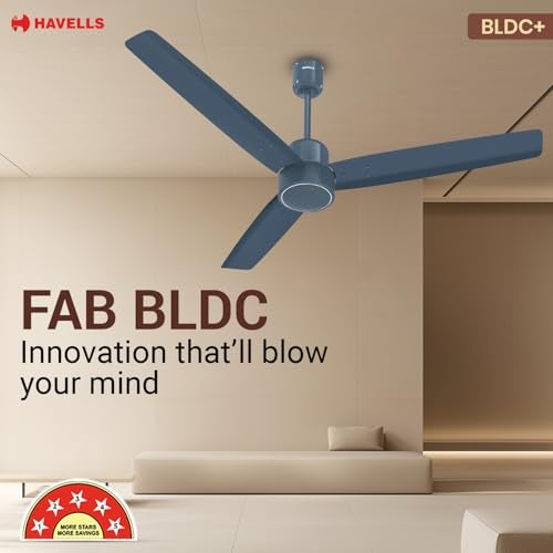 Havells FAB BLDC Ceiling Fan 1200mm, 380 RPM, Savings upto 65%, Reverse Rotation, 4 Modes (Boost, Sleep, Breeze, Mop), Low Wattage 30W, Low Noise, Air Flow:225 CMM, 3 Year Warranty, Denim Blue - Image 3