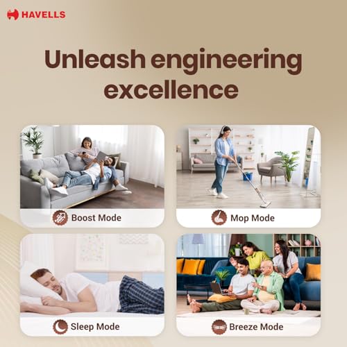 Havells FAB BLDC Ceiling Fan 1200mm, 380 RPM, Savings upto 65%, Reverse Rotation, 4 Modes (Boost, Sleep, Breeze, Mop), Low Wattage 30W, Low Noise, Air Flow:225 CMM, 3 Year Warranty, Denim Blue - Image 5