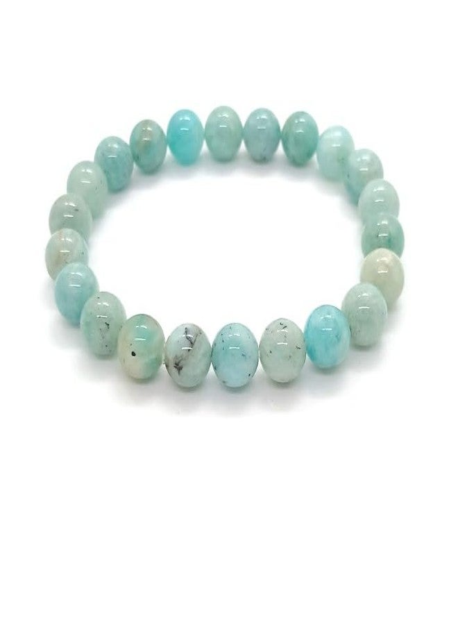 Blue bijoux Amazonite 8 MM Round Reiki Healing Crystal Stretch Bracelet | For Helping With Decision Making | Encouraging Positive Thinking | Reduce Anxiety And Stress | Men & Women - Image 1