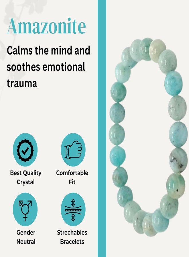 Blue bijoux Amazonite 8 MM Round Reiki Healing Crystal Stretch Bracelet | For Helping With Decision Making | Encouraging Positive Thinking | Reduce Anxiety And Stress | Men & Women - Image 3
