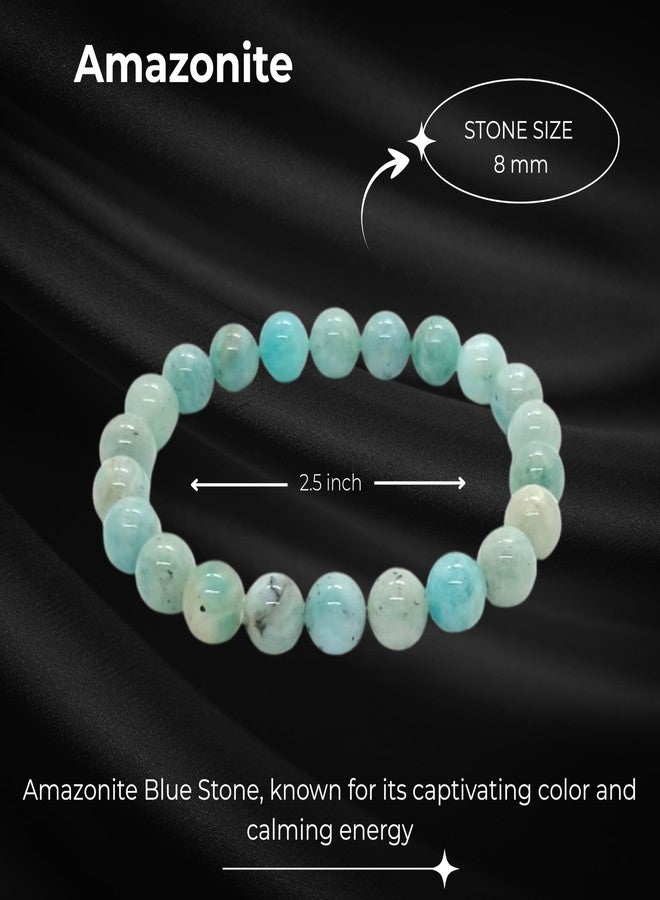 Blue bijoux Amazonite 8 MM Round Reiki Healing Crystal Stretch Bracelet | For Helping With Decision Making | Encouraging Positive Thinking | Reduce Anxiety And Stress | Men & Women - Image 4