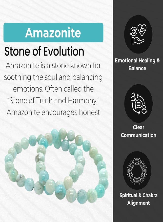 Blue bijoux Amazonite 8 MM Round Reiki Healing Crystal Stretch Bracelet | For Helping With Decision Making | Encouraging Positive Thinking | Reduce Anxiety And Stress | Men & Women - Image 2