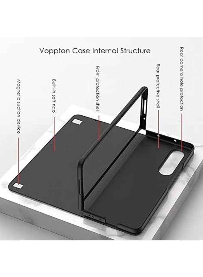 Phone Case Leather Case Galaxy Z Fold 3 5G, 【Leather + 9H Tempered Glass】 Screen Back Case Case with Stand - Image 4