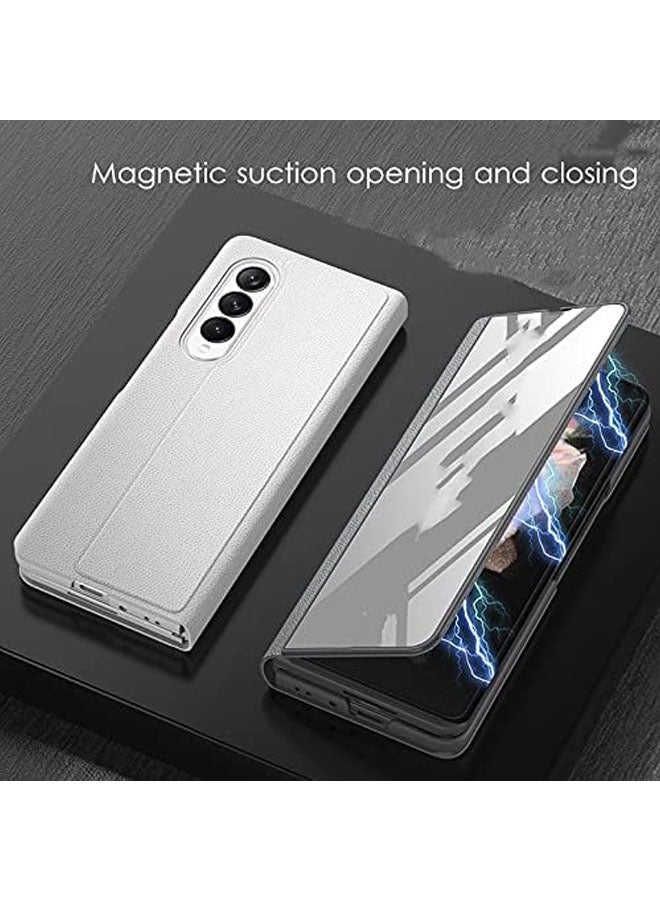 Phone Case Leather Case Galaxy Z Fold 3 5G, 【Leather + 9H Tempered Glass】 Screen Back Case Case with Stand - Image 2