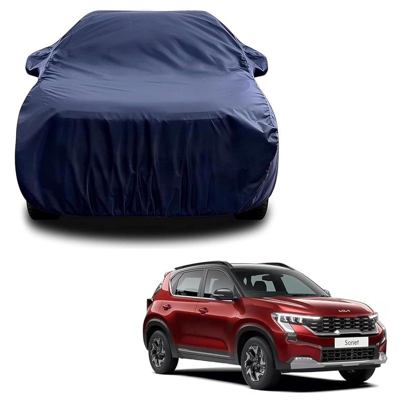 sulfar 100% Water Resistant Car Body Cover Compatible with Mirror for Kia Sonet (Triple Stitched, Full Bottom Elastic, Navy Blue) - Image 1