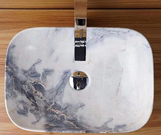 CANCRI Wash Basin Countertop Tabletop Ceramic Bathroom Sink Wash Basin Over Counter Slim Rim for Bathroom Wash Basin For Bathroom 18 x 13 x 55 Inch Marble WhiteBlue Wash Basin 7 - Image 2