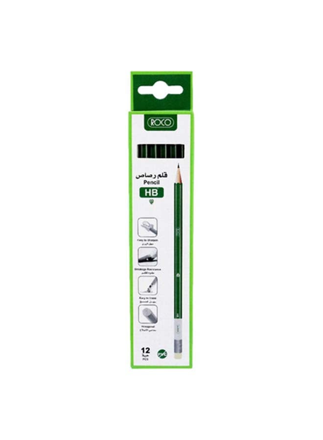 ROCO Roco Premium Hexagonal Green Barrel With Eraser Pencil 12 pcs - Image 2
