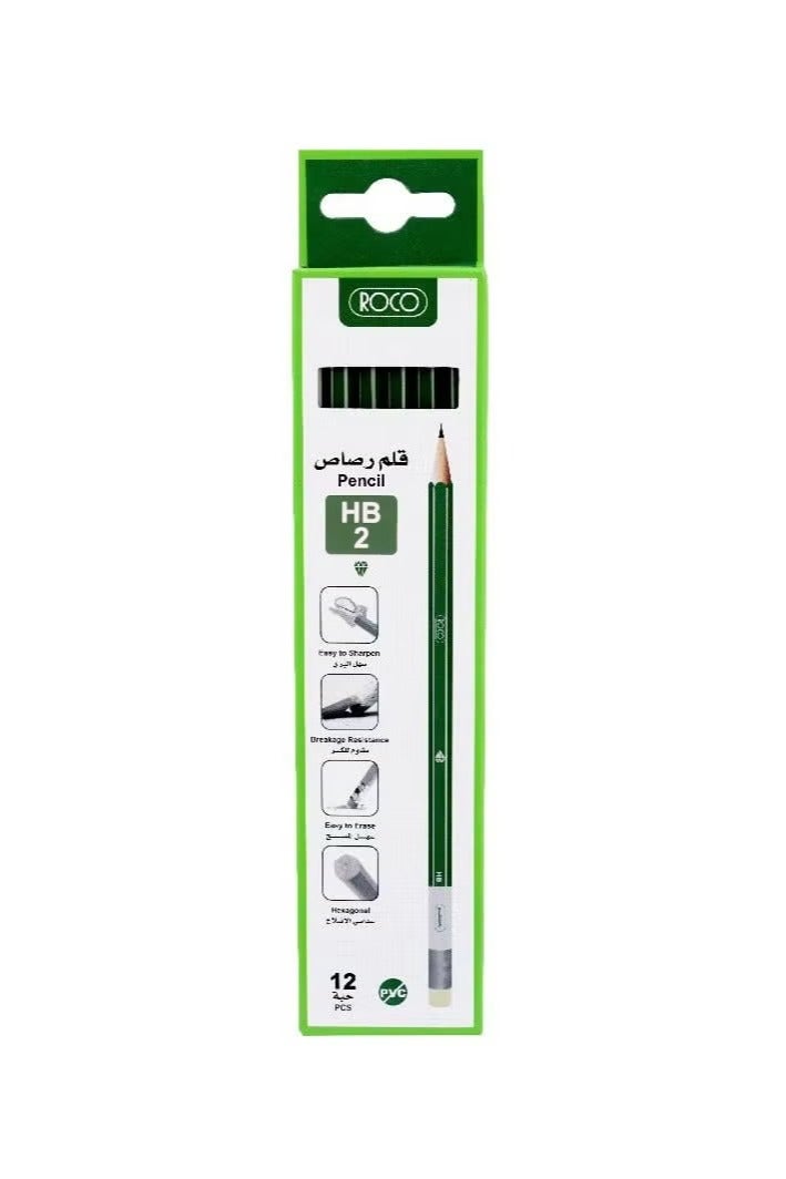 ROCO Roco Premium Hexagonal Green Barrel With Eraser Pencil 12 pcs - Image 3