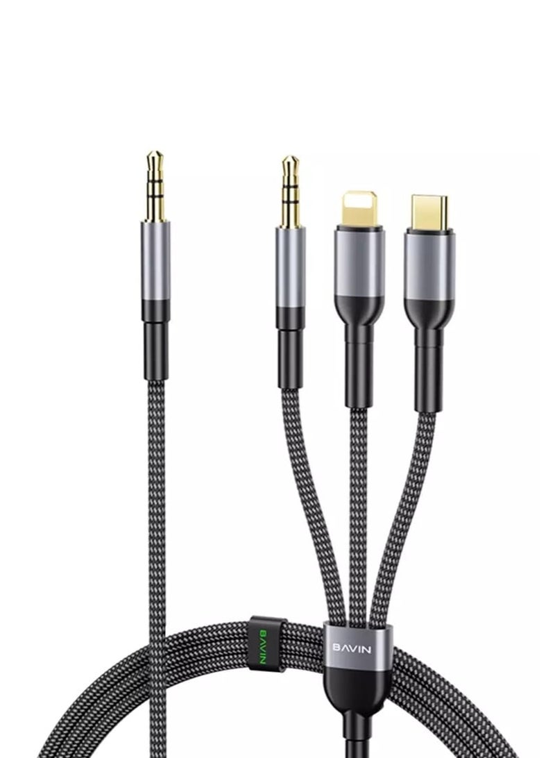 Bavin 3-in-1 Braided High-Definition Audio Cable to Connect Various Devices to External Audio Sources Such as Car Audio Systems and Speakers - Image 2