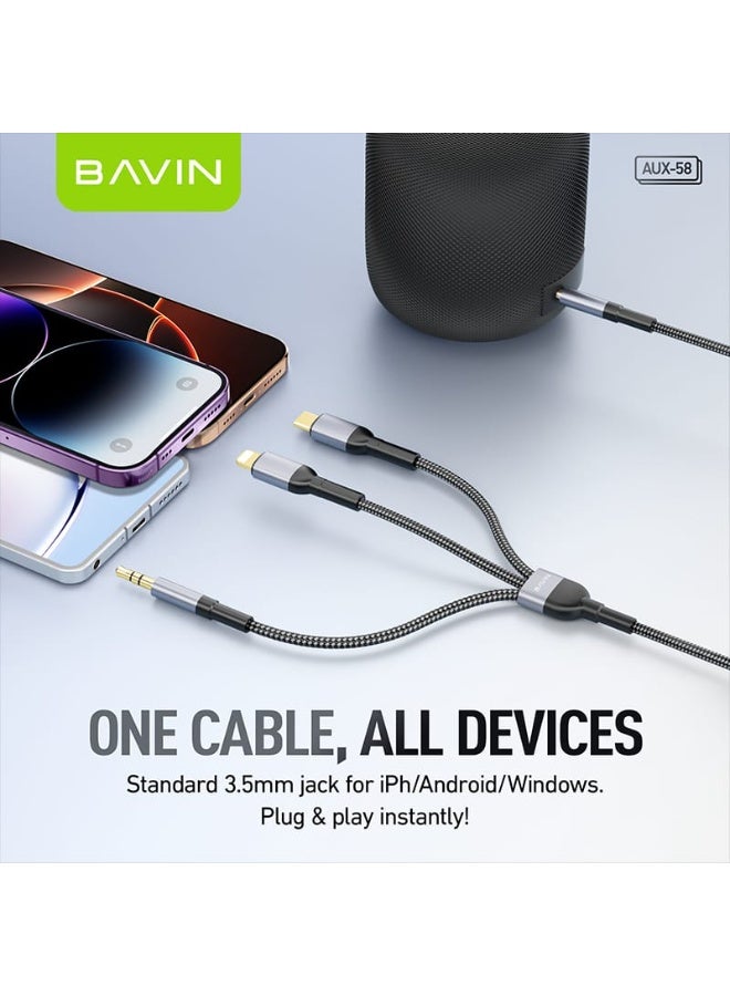 Bavin 3-in-1 Braided High-Definition Audio Cable to Connect Various Devices to External Audio Sources Such as Car Audio Systems and Speakers - Image 4