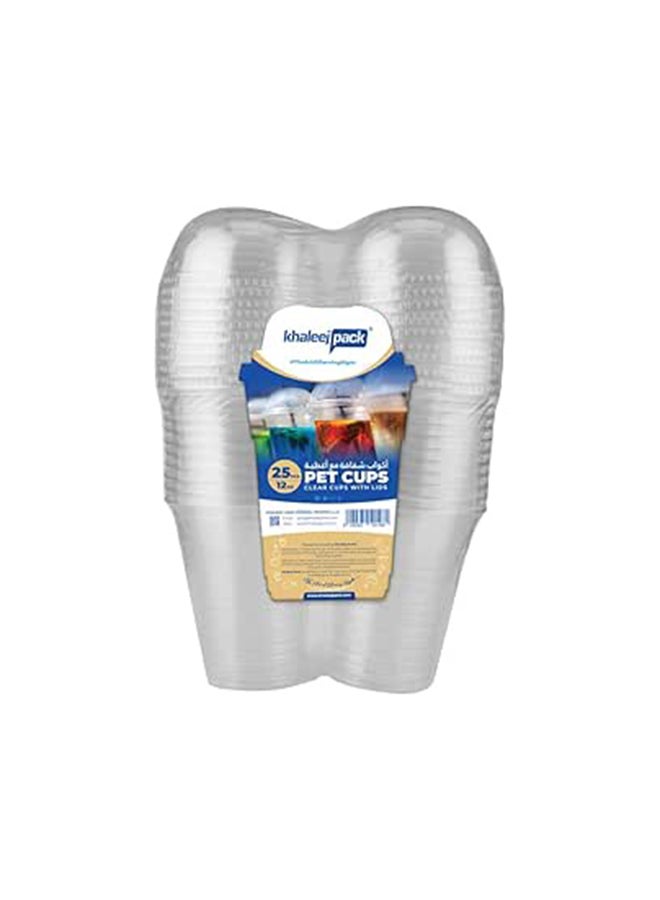 Khaleej Pack أكواب عصير بلاستيكية شفافة سعة 12 أونصة، 25 قطعة، أكواب بت غطاء قابلة للتصرف - Image 1