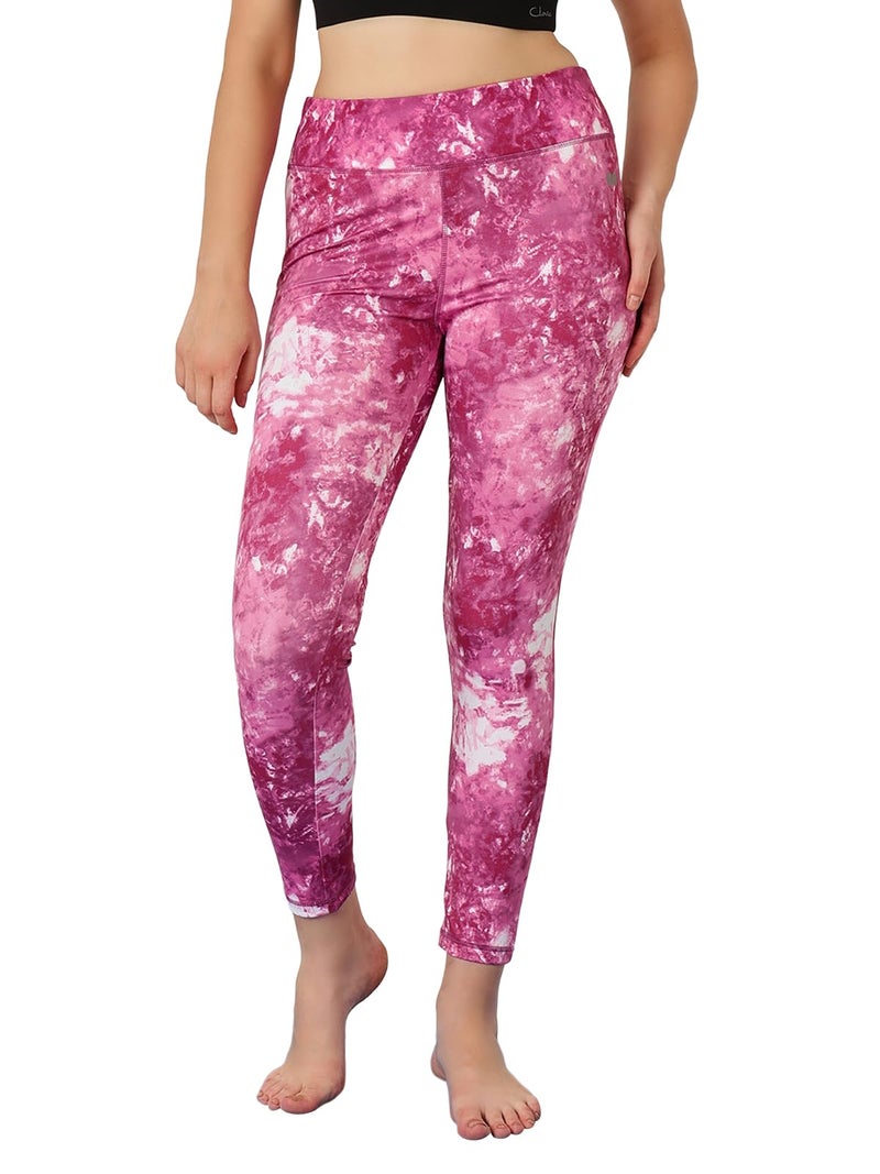 Clovia Track Pants for Women, Track Pants, Gym Track Pants for Women, Women Track Pants, Track Pants for GirlsWomen's Snug Fit Ankle-Length High-Rise Active Tie-Dye Print Tights (AB0042A22_Pink_M) - Image 1
