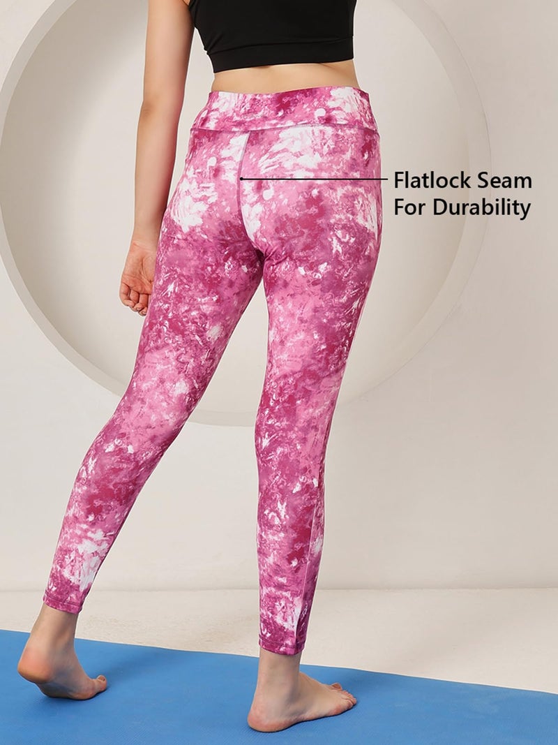 Clovia Track Pants for Women, Track Pants, Gym Track Pants for Women, Women Track Pants, Track Pants for GirlsWomen's Snug Fit Ankle-Length High-Rise Active Tie-Dye Print Tights (AB0042A22_Pink_M) - Image 2