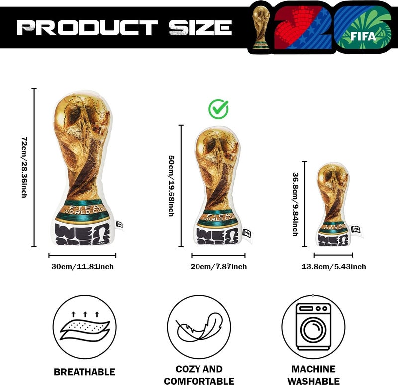 MESUCA FIFA World Cup 2026 Edition Throw Pillow, Trophy Soft Cushion, Soccer Football Theme Plush, Bedroom Decor (Trophy-50cm) - Image 2