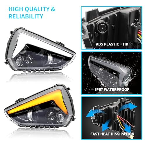 VEISUTOR Front LED Headlights Assembly for Can Am Ryker,LED Headlamp with High-Low Beams DRL Turn Signal Light for Can-Am Ryker 600,900,Sport,Rally Edition All Models Accessories (2PCS) - Image 4