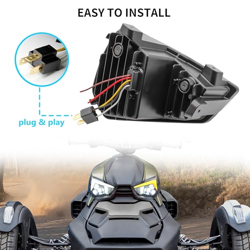 VEISUTOR Front LED Headlights Assembly for Can Am Ryker,LED Headlamp with High-Low Beams DRL Turn Signal Light for Can-Am Ryker 600,900,Sport,Rally Edition All Models Accessories (2PCS) - Image 5
