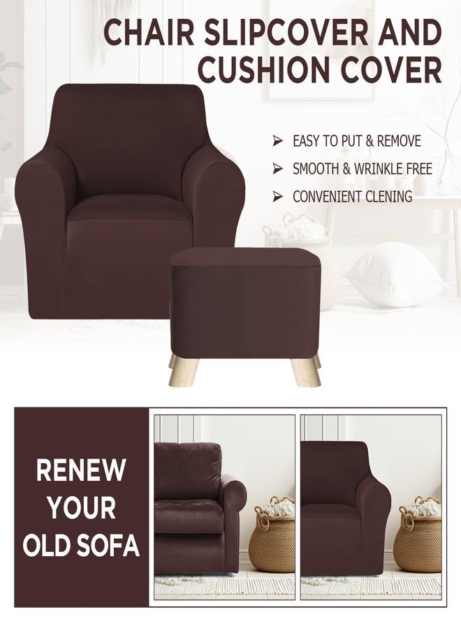 HunnmingRe Chair and Ottoman Cover Set T Cushion Chair Slipcover Milk Silk Sofa Cover Armchair Cover Chair Couch Cover Furniture Protector Couch Soft for Armchair Ottoman (Brown) - Image 3