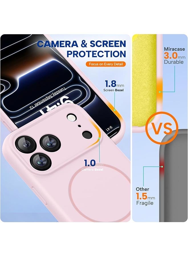 Magnetic Case for iPhone 17 Pro, [MagSafe Compatible][All-Round Protection][With Camera Control Cover][Four-Layer Structure] Nano-Smooth Liquid Silicone Drop Protection Phone Case for iPhone 17 Pro 6.3 inch, Pink - Image 3