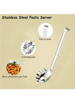 Generic 3Pcs Stainless Steel Spaghetti Server Set, Stainless Steel Spaghetti Pasta Tong, Pasta Spoon Server Fork and Spaghetti Measure Tool, Kitchen Cooking Utensil Set for Noodles Pasta Serving Gadgets  - Image 2
