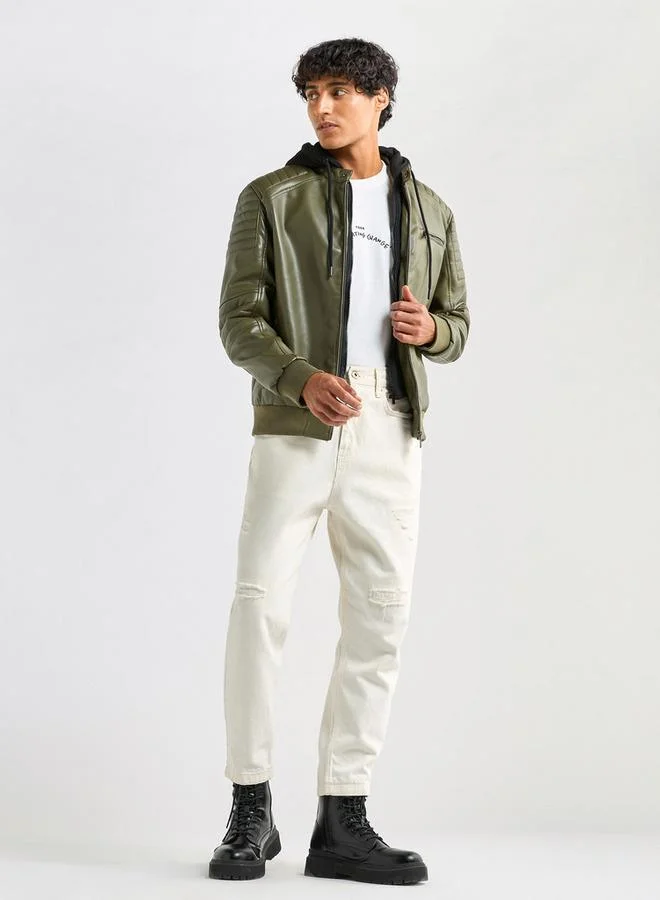 Splash FAV Solid Bomber Jacket with Hood and Zip Closure