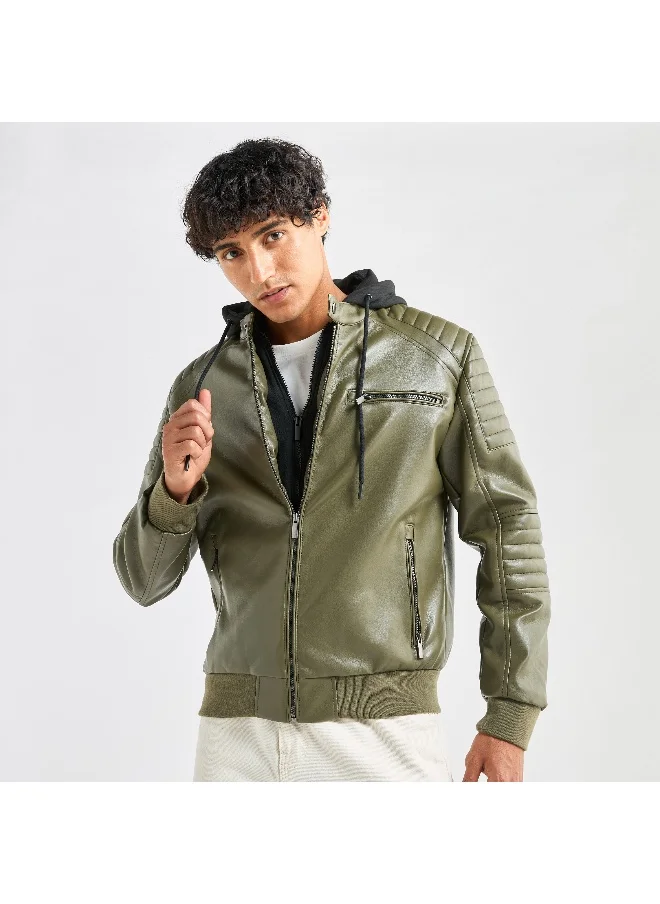 FAV Solid Bomber Jacket with Hood and Zip Closure