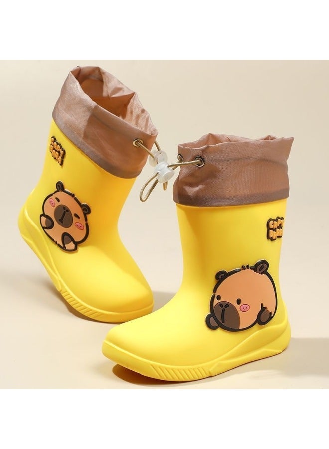 New Children's Rain Boots Kapibara Boys And Girls Non-slip Rain Boots Students And Toddlers Plus Velvet Waterproof Water Shoes