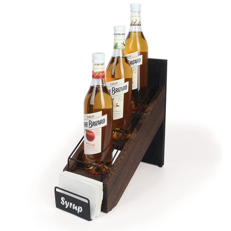 J JACKCUBE DESIGN J JACKCUBE DESIGN Rustic Wood Syrup Bottle Holder Wire 3 Compartment Shelf Organizer Rack Storage for Syrup Wine Bottles Dressings Juice and Napkins MK710A Rustic Wood