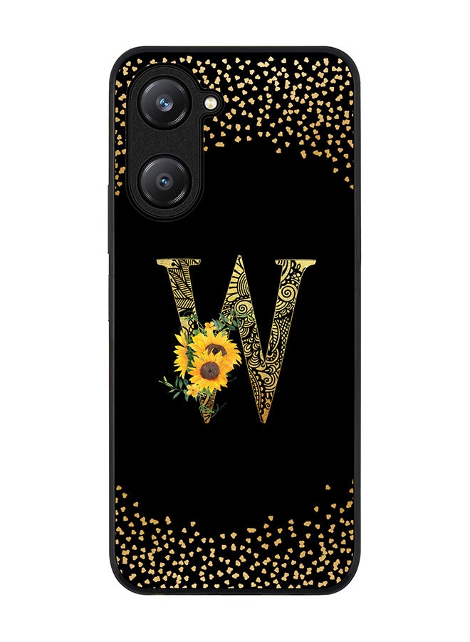 Stylizedd حافظة حواف سوداء متينة لهاتف Vivo Y28s 5G / Vivo Y18 4G /Vivo Y03 4G - حرف مونوغرام مخصص بنمط زهور - W (أسود) - Image 1