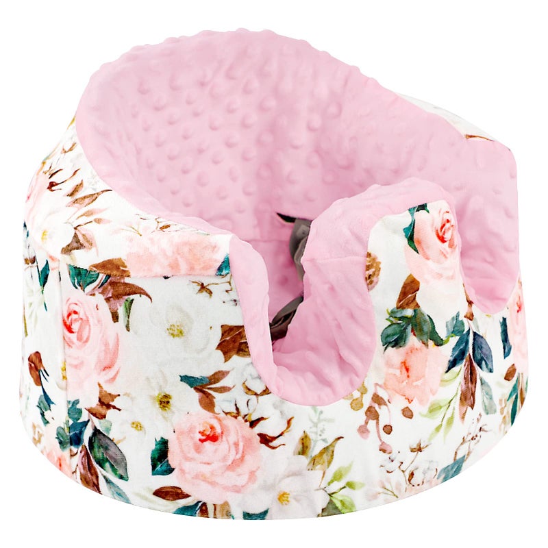 DILIMI Minky Seat Cover Compatible with Bumbo Seat, Removable Ultra Soft Comfortable Warm Seat Slipcover for Baby Girl and Boy, Pink Flower - Image 1
