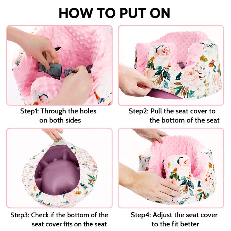DILIMI Minky Seat Cover Compatible with Bumbo Seat, Removable Ultra Soft Comfortable Warm Seat Slipcover for Baby Girl and Boy, Pink Flower - Image 3