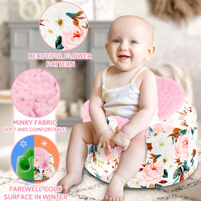 DILIMI Minky Seat Cover Compatible with Bumbo Seat, Removable Ultra Soft Comfortable Warm Seat Slipcover for Baby Girl and Boy, Pink Flower - Image 5