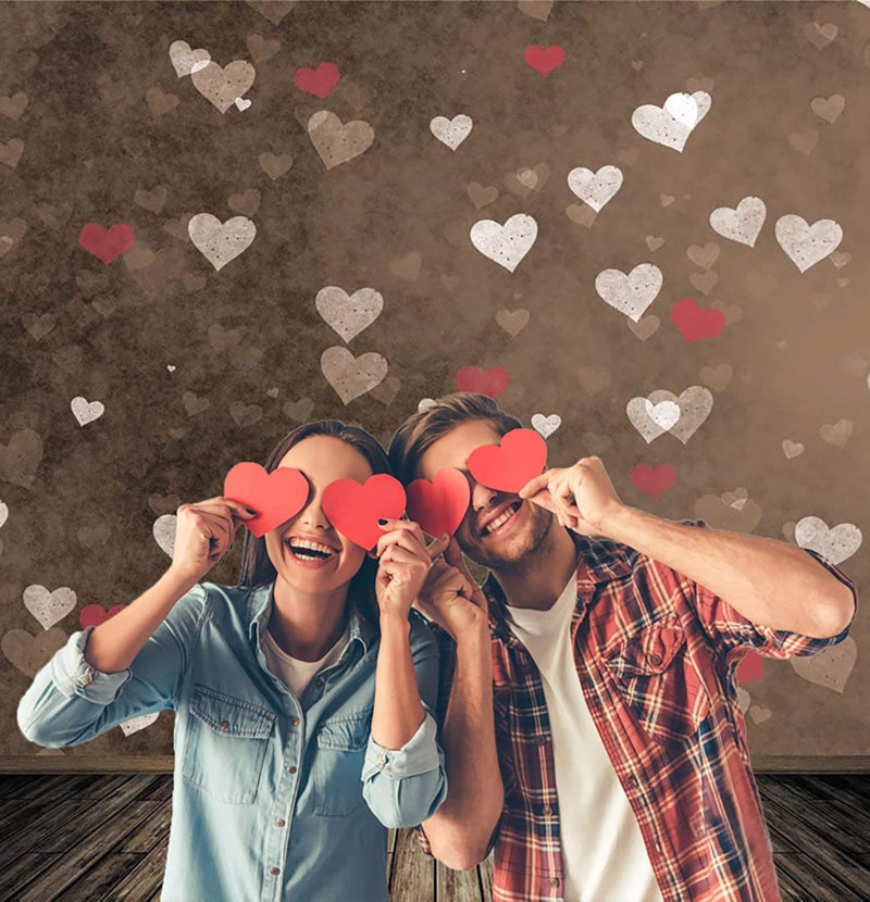 WOLADA Valentineâ€™s Day Photography Backdrop - Vintage Brown Heart & Wood Floor Photo Background for Photo Booth, Romantic Party, Couple Portraits & Studio Shoots 5x7FT 10876 - Image 3