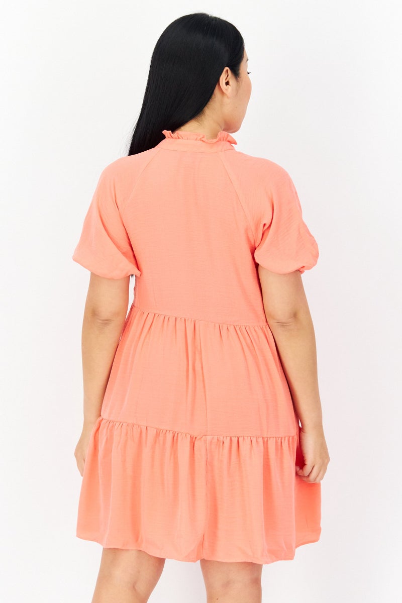 CeCe Women Plain Mini Casual Dress, Coral - Image 4
